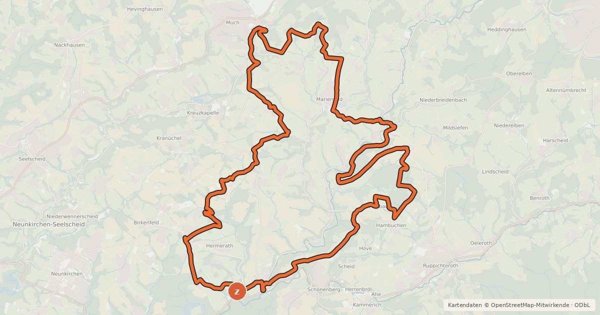 Kartenübersicht der Radroute MTB-Rundtour Much