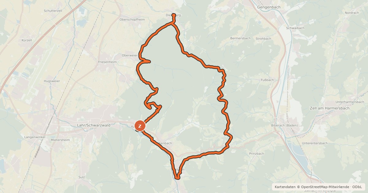 Kartenübersicht der Radroute MTB Schuttertal Tour