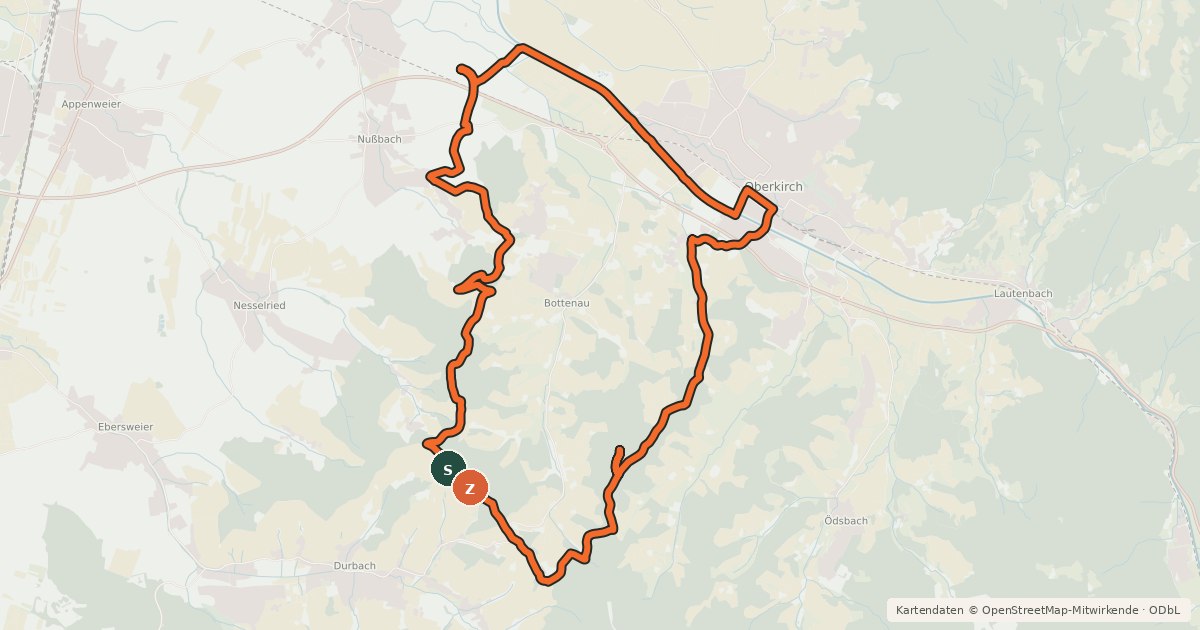 Kartenübersicht der Radroute MTB St. Wendelin-Tour