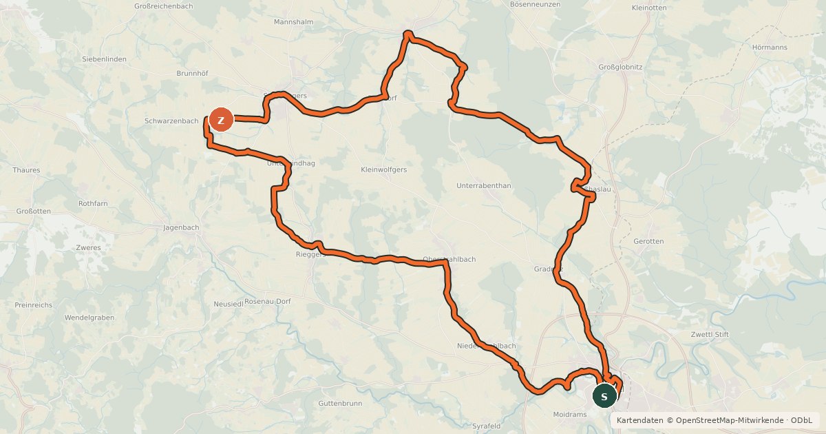 Kartenübersicht der Radroute MTB Stadt-Land-Tour