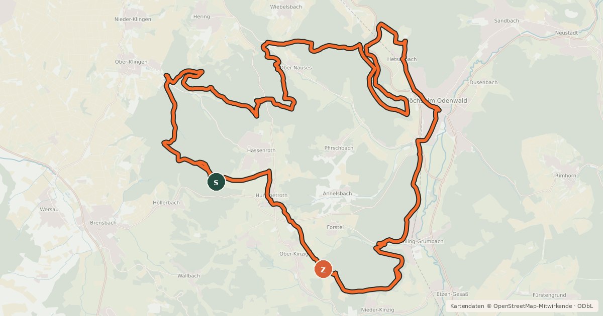Kartenübersicht der Radroute MTB-Strecke Höchst 1