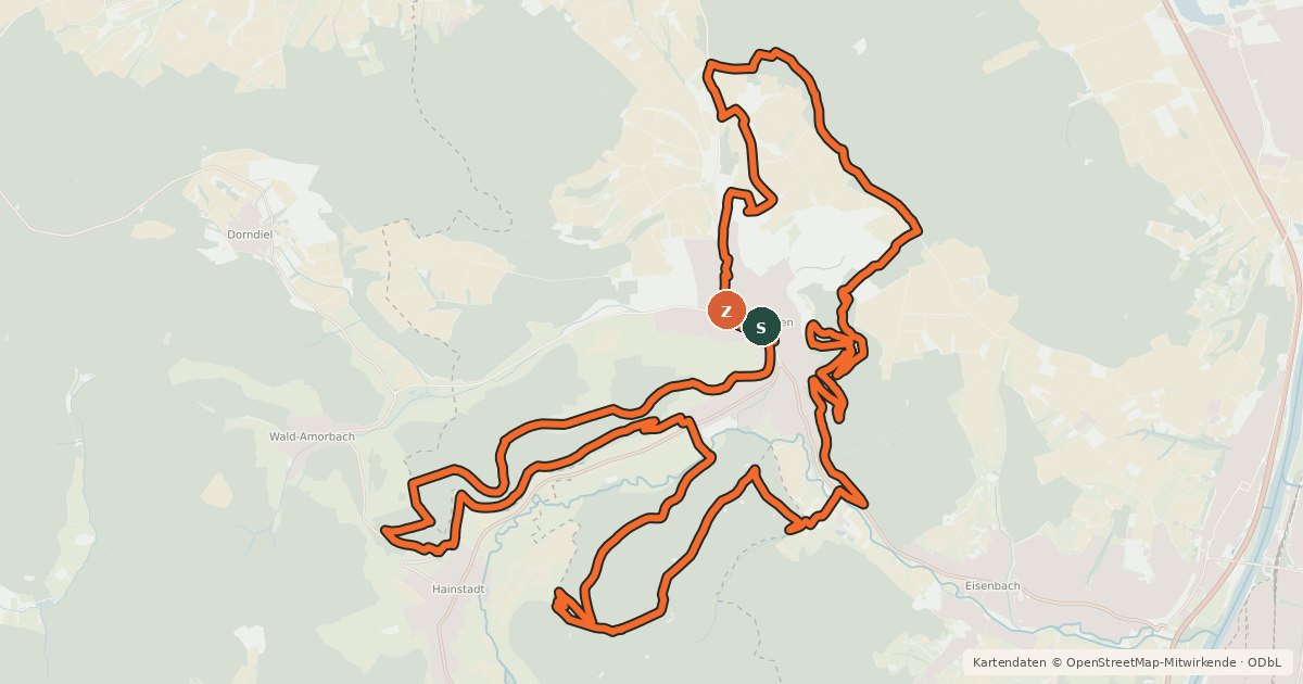 Kartenübersicht der Radroute MTB-Strecke Mömlingen 1
