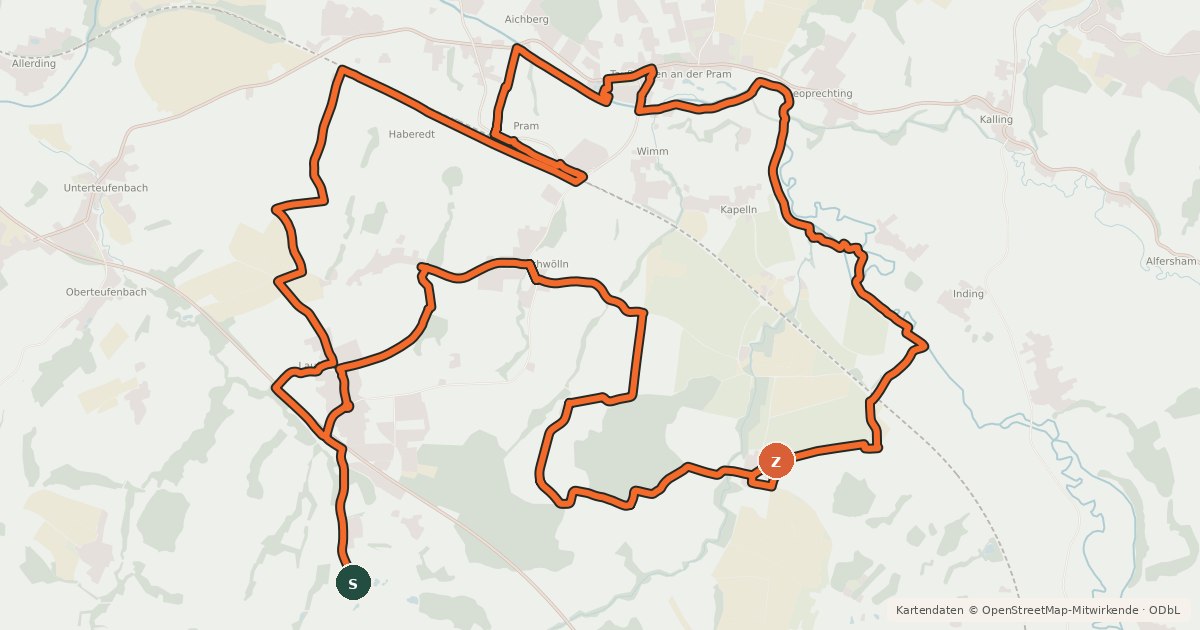 Kartenübersicht der Radroute MTB Taufkirchen Süd