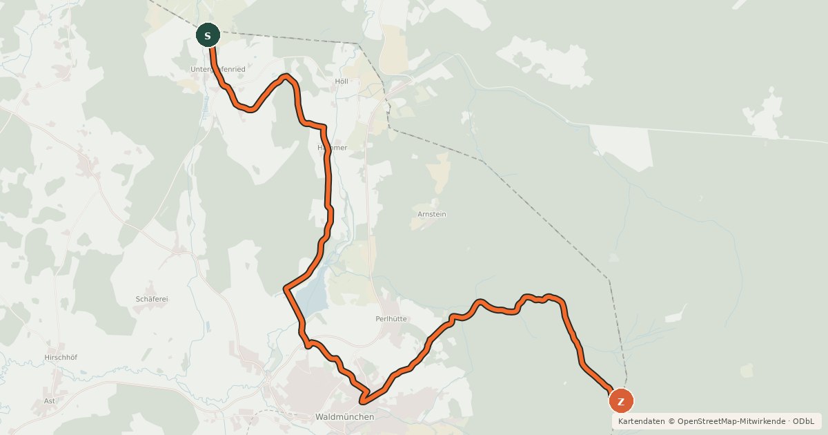 Kartenübersicht der Radroute MTB-Tour 10 Waldmünchner Čerchov-Tour