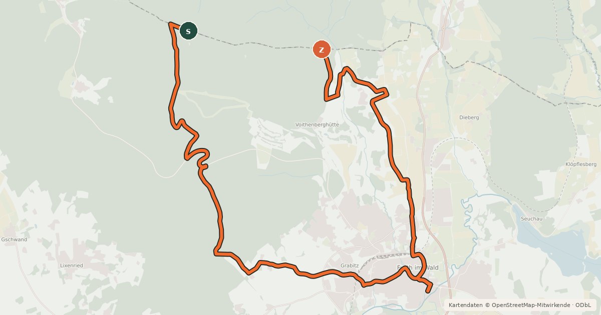 Kartenübersicht der Radroute MTB-Tour 19 Further Čerchov-Tour