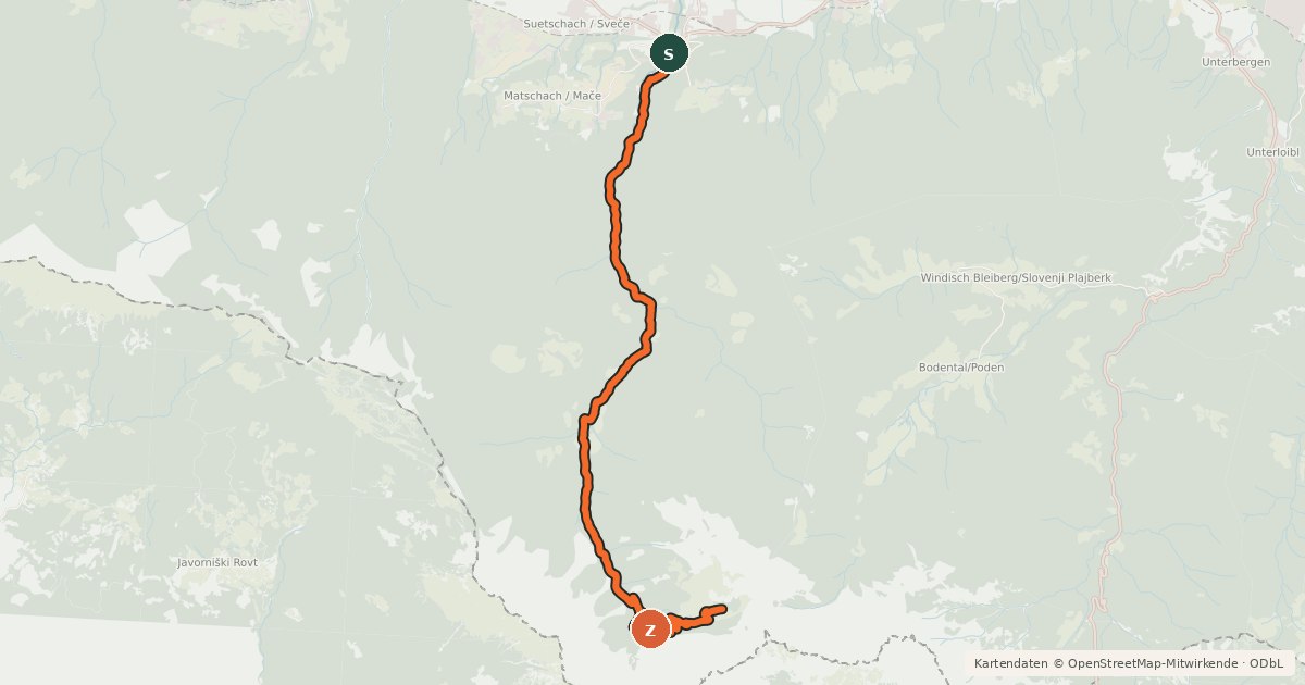 Kartenübersicht der Radroute MTB-Tour zur Klagenfurter Hütte