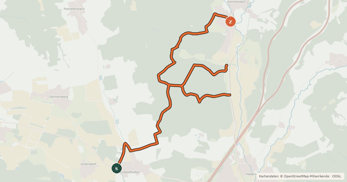 Kartenübersicht der Radroute mtb Verbindung Alter Rotenberg