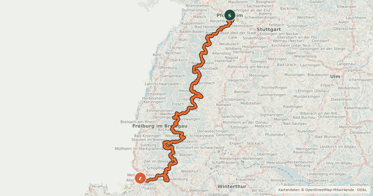 Kartenübersicht der Radroute MTB X-ing Schwarzwald