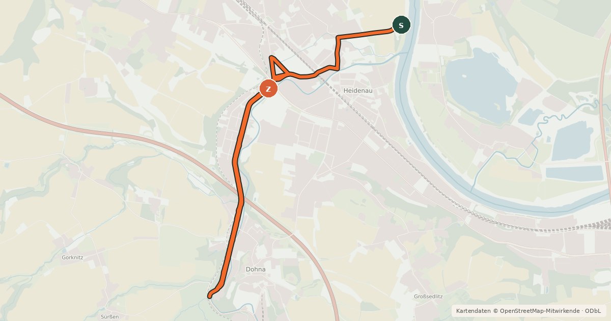 Kartenübersicht der Radroute Müglitztalradweg