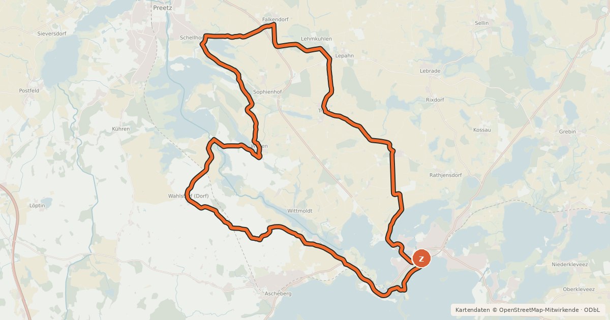Kartenübersicht der Radroute Mühlen-Tour