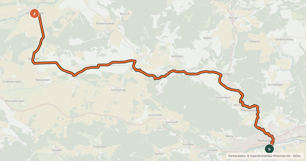 Kartenübersicht der Radroute Mühlenradweg Saale-Ilm