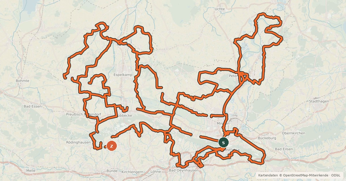 Kartenübersicht der Radroute Mühlenroute