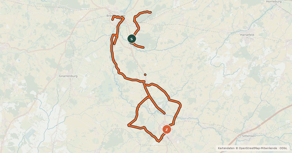 Kartenübersicht der Radroute Mühlenroute Landkreis Rotenburg/Wümme