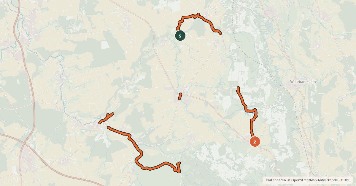 Kartenübersicht der Radroute Mühlenroute (NRW Dalheim-Lichtenau-Herbram)
