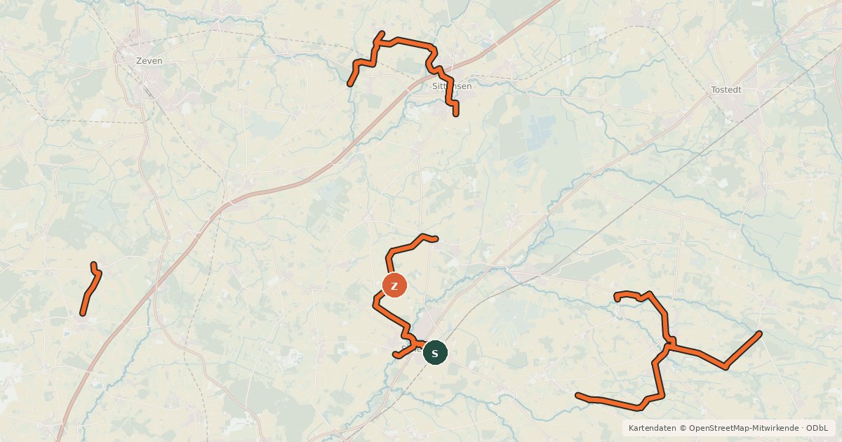 Kartenübersicht der Radroute Mühlenroute Radweg im Landkreis Rotenburg