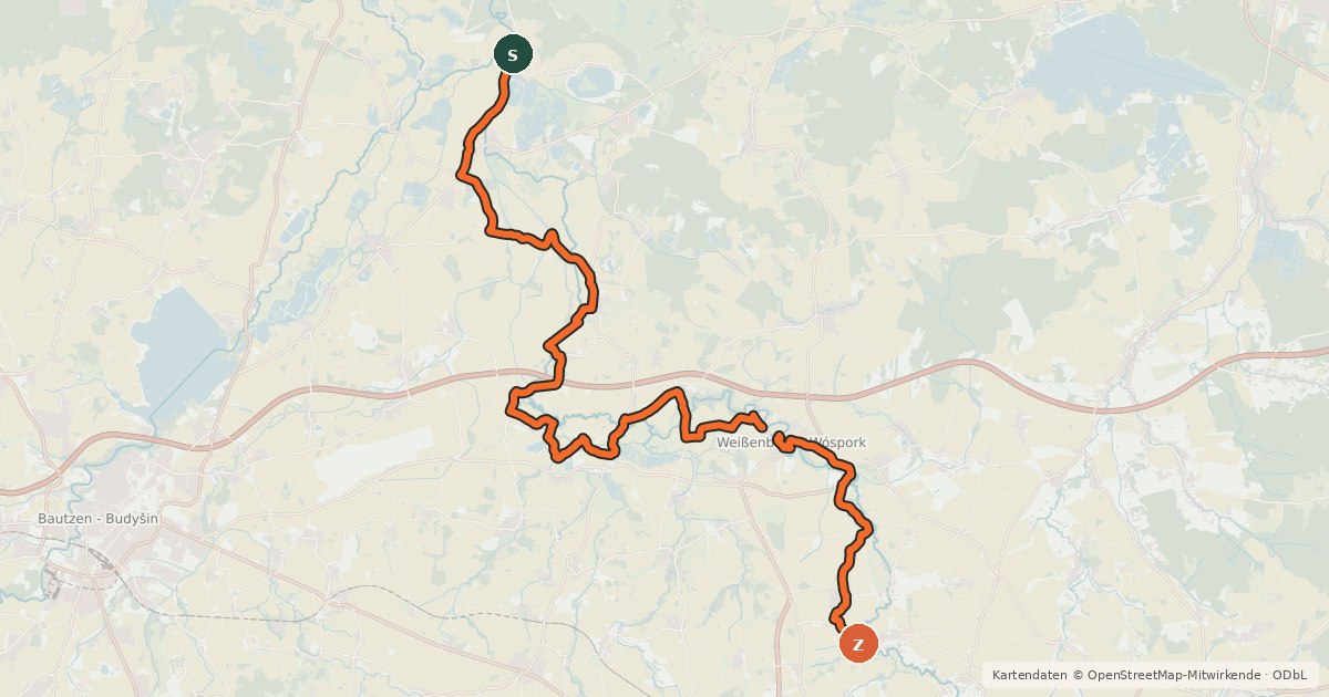 Kartenübersicht der Radroute Mühlenweg Löbauer Wasser