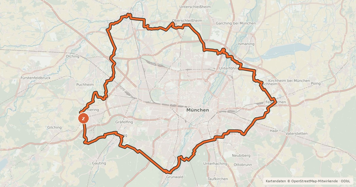 Kartenübersicht der Radroute Münchner JakobsKirchenWeg - Radroute