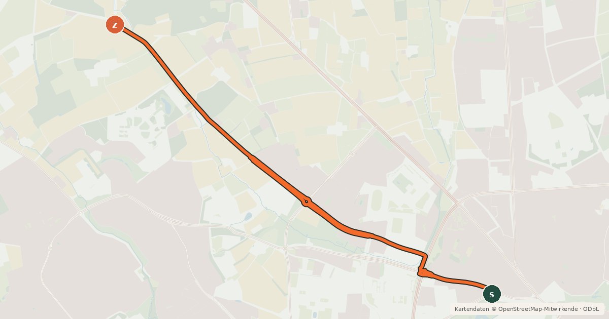 Kartenübersicht der Radroute Münster (15) - Münster (71)