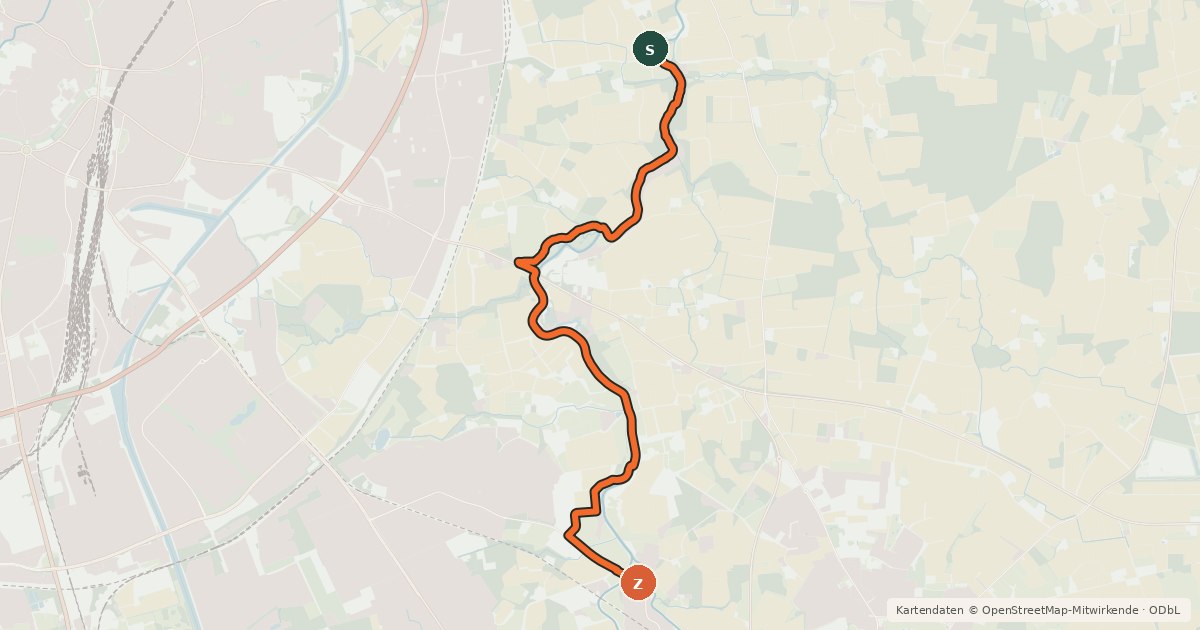 Kartenübersicht der Radroute Münster (21) - Münster (77)