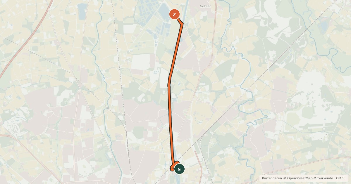Kartenübersicht der Radroute Münster (38) - Münster (53)