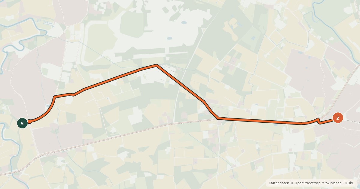 Kartenübersicht der Radroute Münster (54) - Warendorf (98)