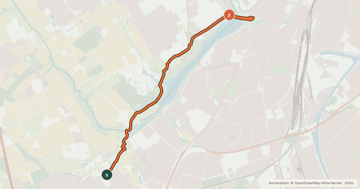 Kartenübersicht der Radroute Münster (56) - Münster (74)