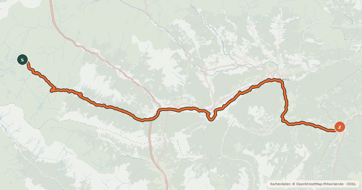 Kartenübersicht der Radroute Murradweg Abs. 1 (Sticklerhütte - Predlitz)