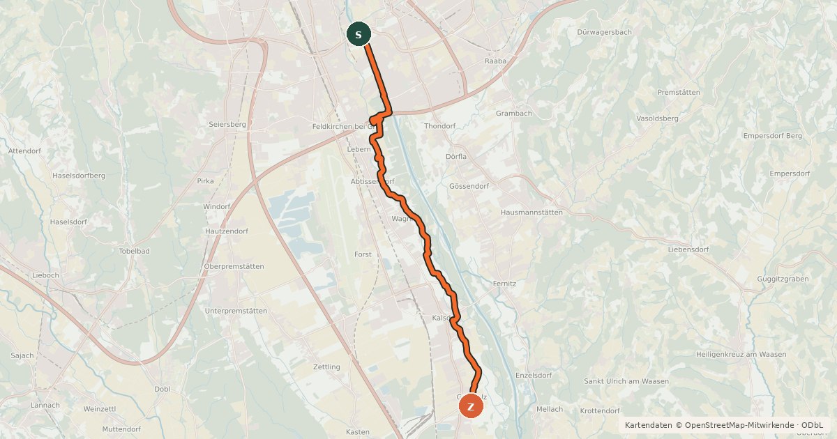 Kartenübersicht der Radroute Murradweg Abs. 4b Westufer (Graz KW Puntigam - Großsulz)