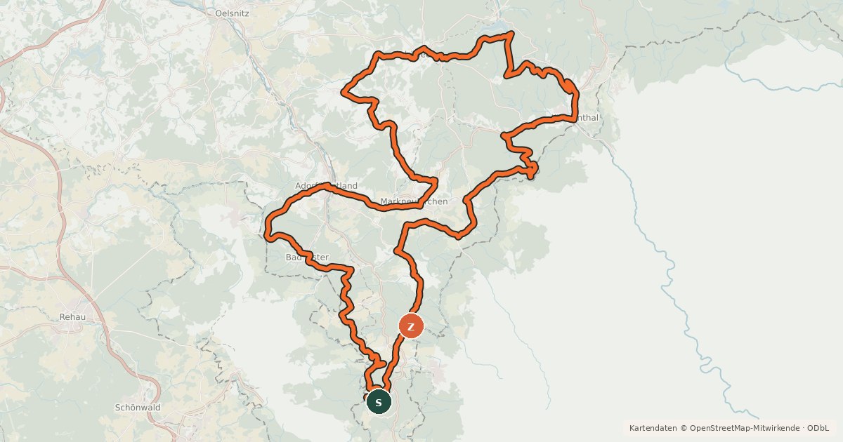 Kartenübersicht der Radroute Musikantenradweg