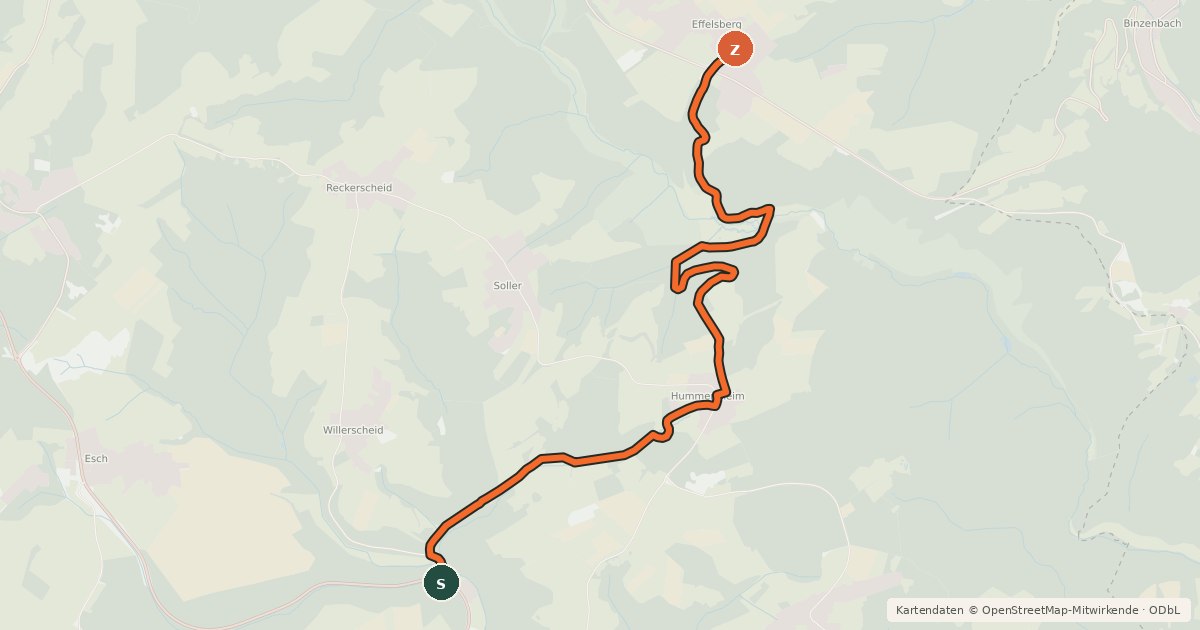 Kartenübersicht der Radroute Mutscheid (11) - Effelsberg (12)