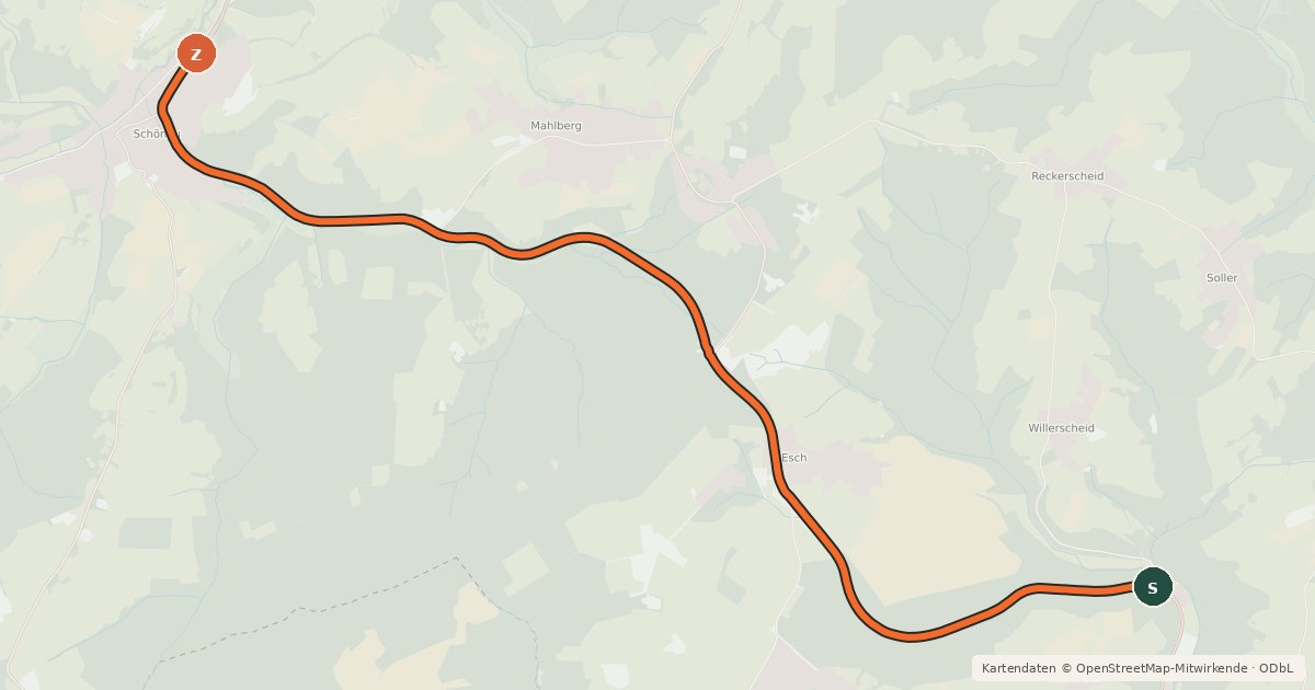 Kartenübersicht der Radroute Mutscheid (11) - Schönau (16)
