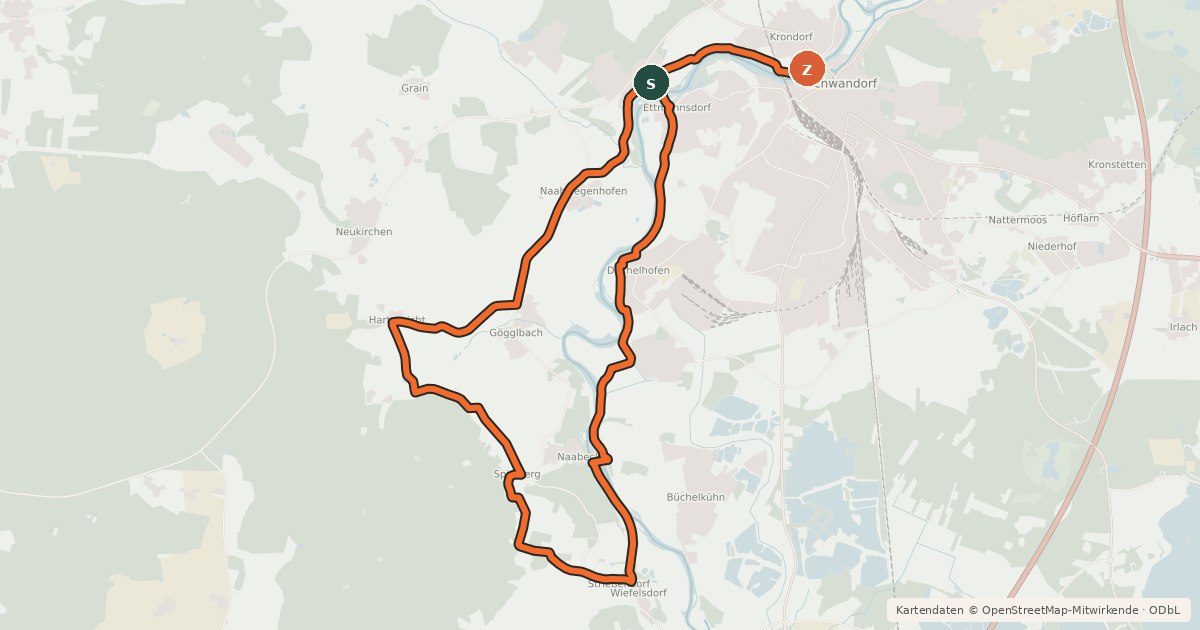 Kartenübersicht der Radroute Naabtaltour-Tour3