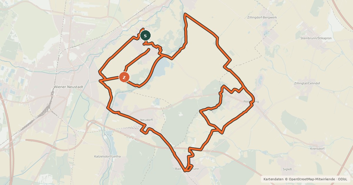 Kartenübersicht der Radroute Nadelburg-Radweg