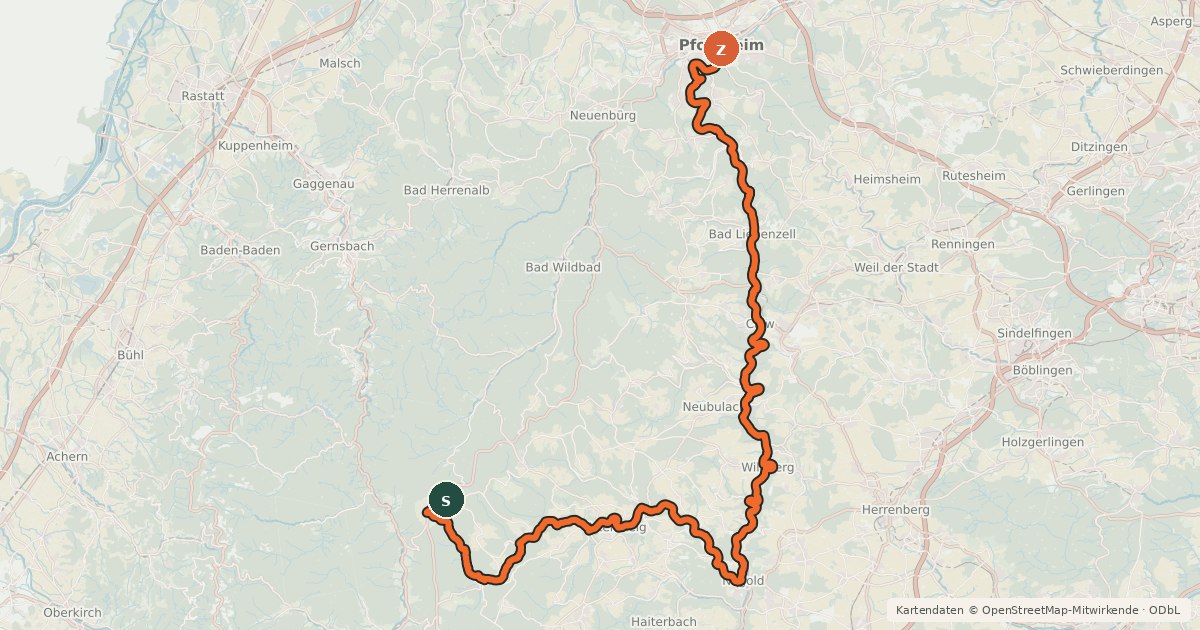 Kartenübersicht der Radroute Nagoldtalradweg