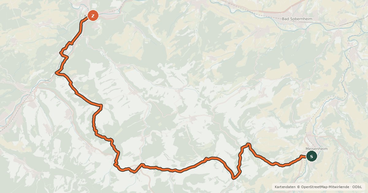Kartenübersicht der Radroute Nahe-Glan-Höhentour