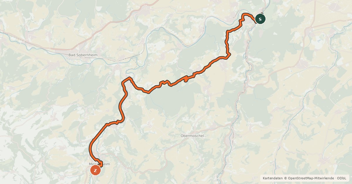 Kartenübersicht der Radroute Nahe-Glan-Höhentour