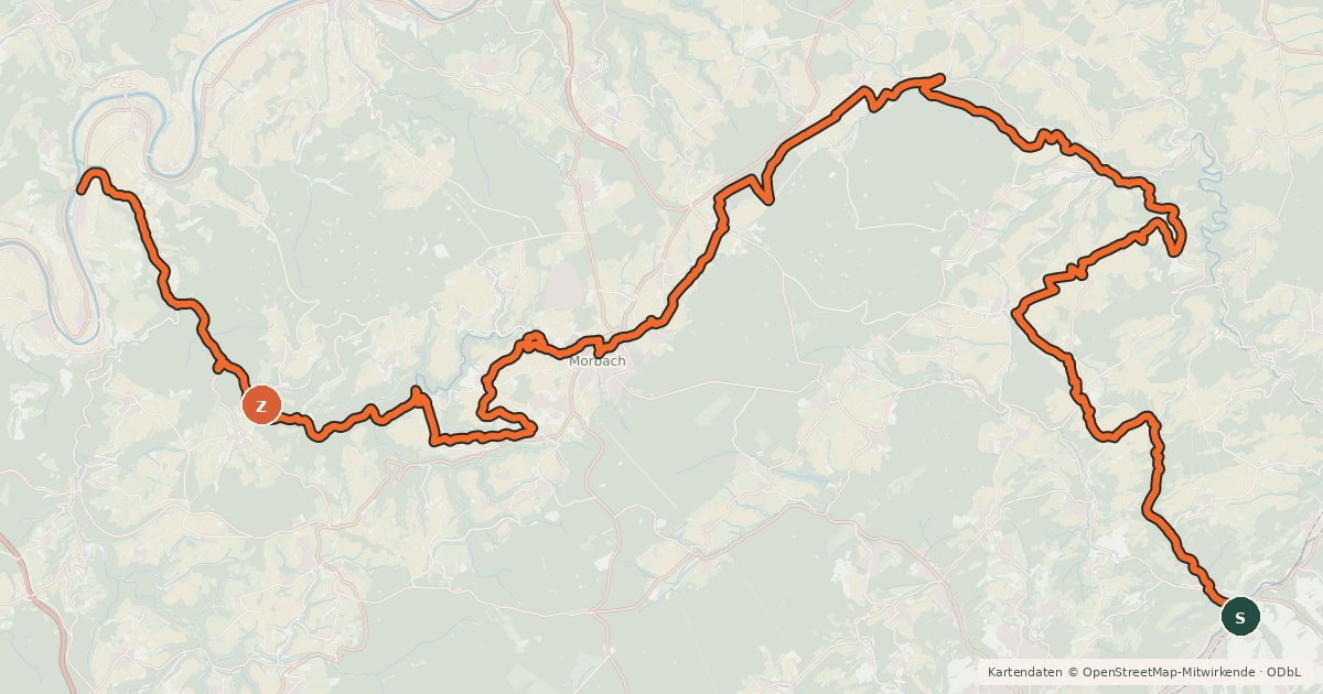 Kartenübersicht der Radroute Nahe-Hunsrück-Mosel Radweg (Hunsrückabschnitt)