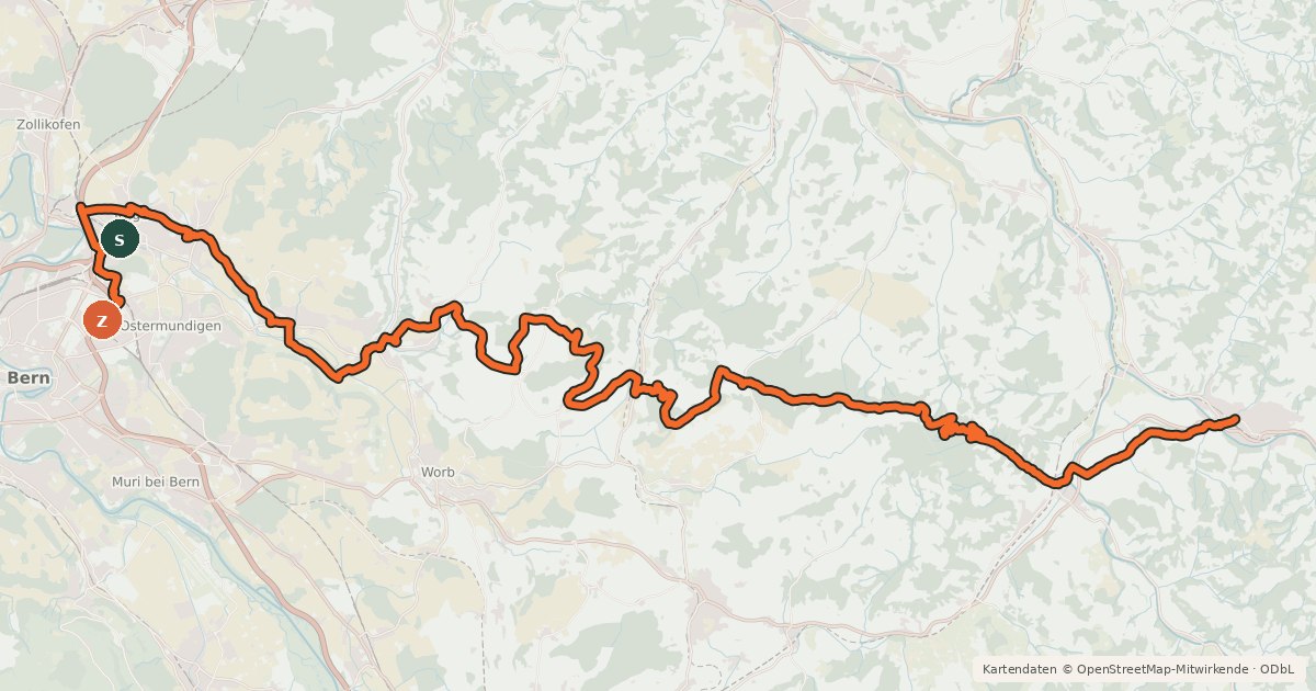 Kartenübersicht der Radroute Napf Bike