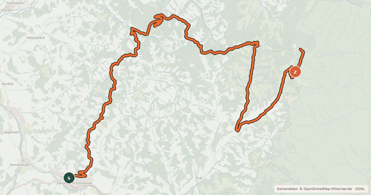 Kartenübersicht der Radroute Napf Bike - Etappe 2