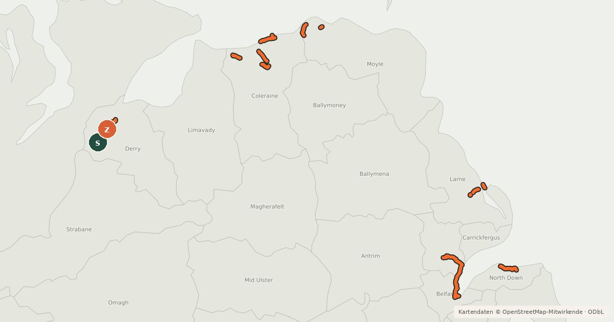 Kartenübersicht der Radroute National Cycle Network National Route 93