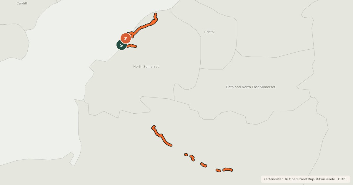 Kartenübersicht der Radroute National Cycle Network Route 26 (Proposed)