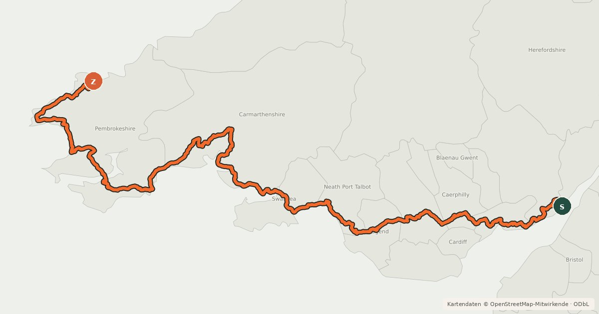 Kartenübersicht der Radroute National Cycle Network Route 4