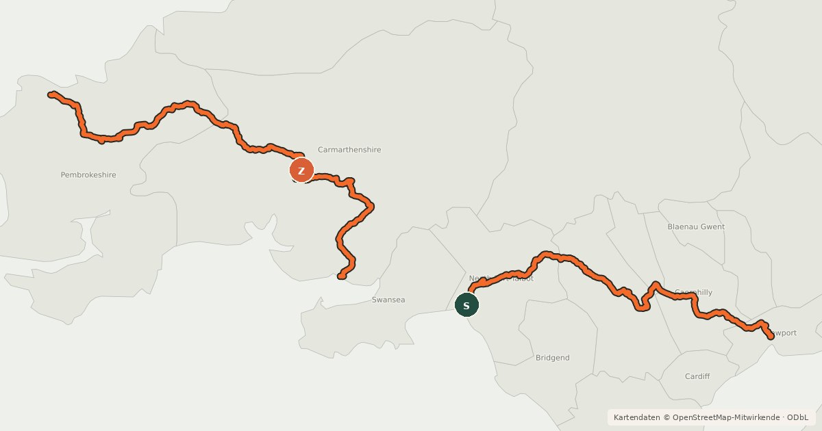 Kartenübersicht der Radroute National Cycle Network Route 47