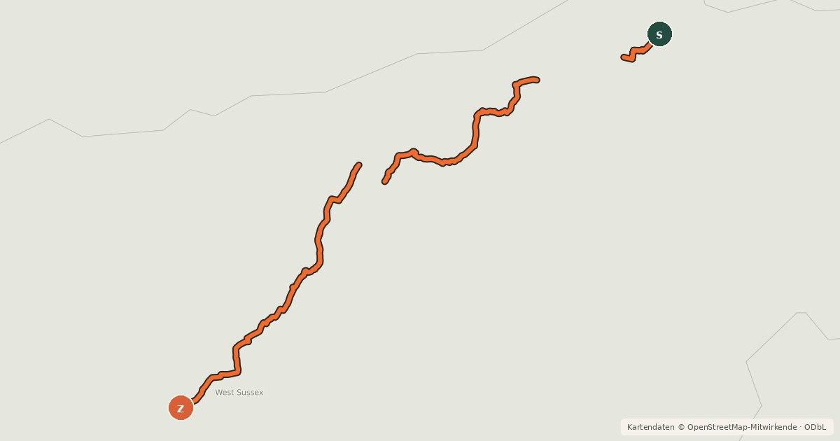 Kartenübersicht der Radroute National Cycle Route 228 Crawley to Pulborough (proposed)