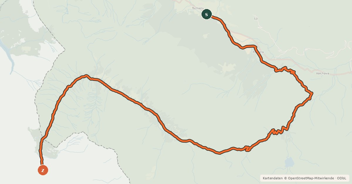 Kartenübersicht der Radroute Nationalpark Bike-Marathon - Etappe 2 (Tschierv - Livigno)