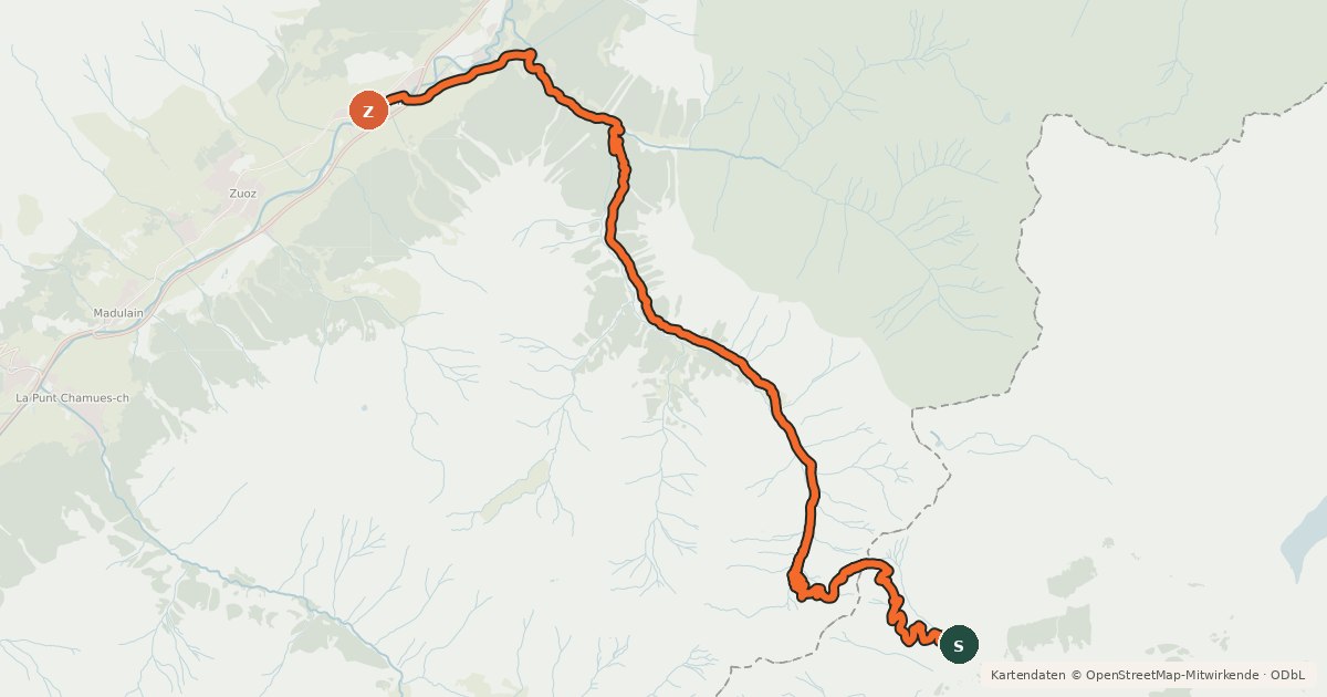 Kartenübersicht der Radroute Nationalpark Bike-Marathon - Etappe 3 (Livigno - S-chanf)