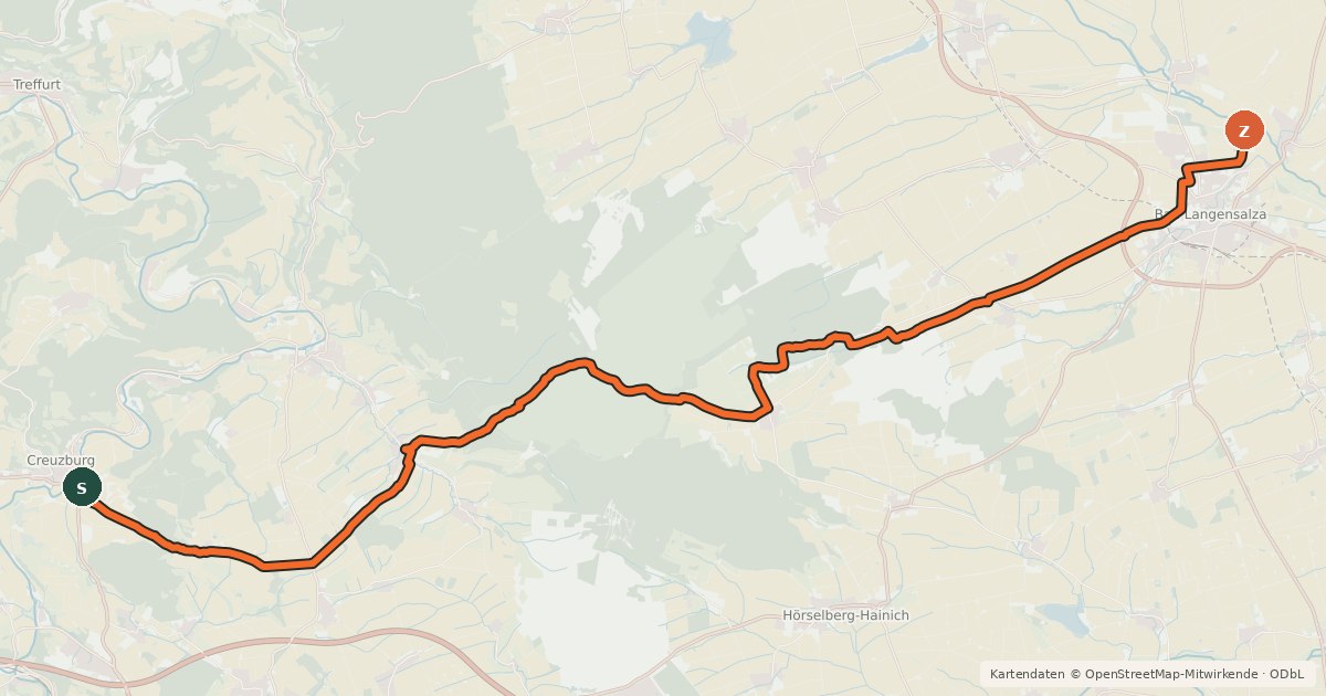 Kartenübersicht der Radroute Nationalpark Hainich "Gelbe Route"