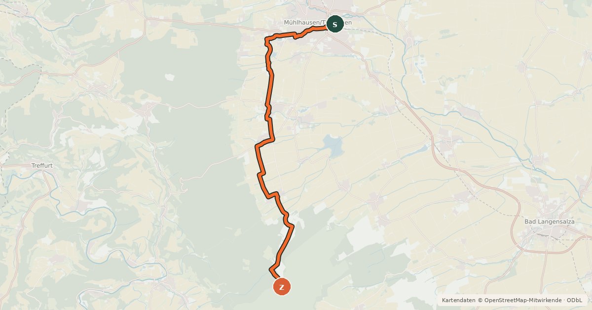 Kartenübersicht der Radroute Nationalpark Hainich "Rote Route"