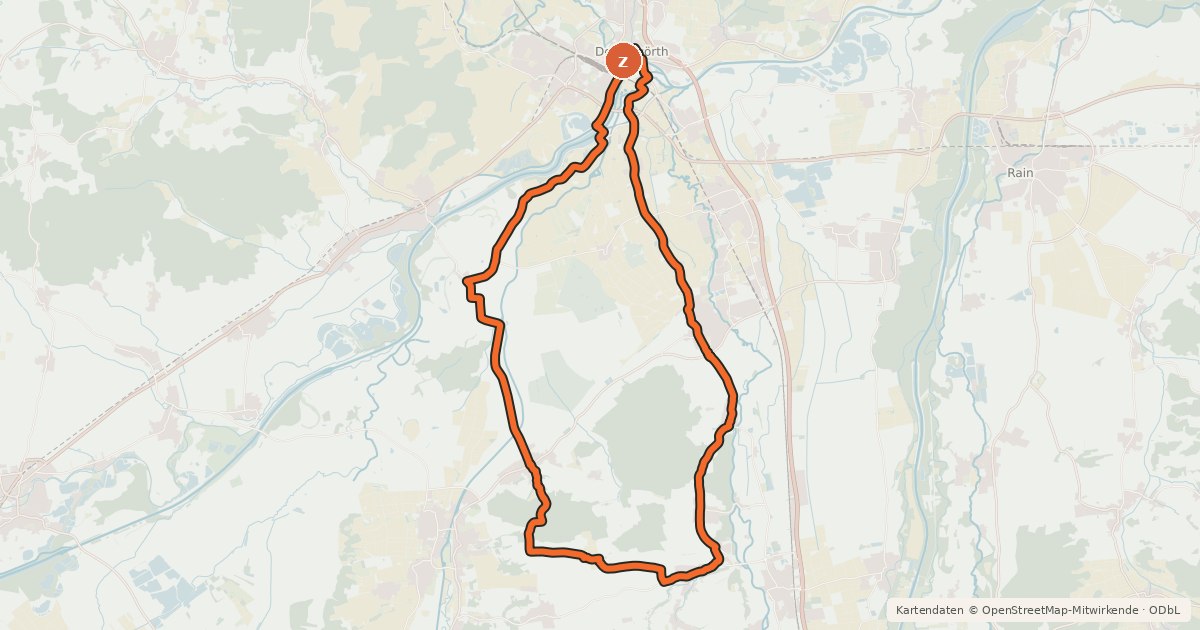 Kartenübersicht der Radroute Naturpark Augsburg Westliche Wälder