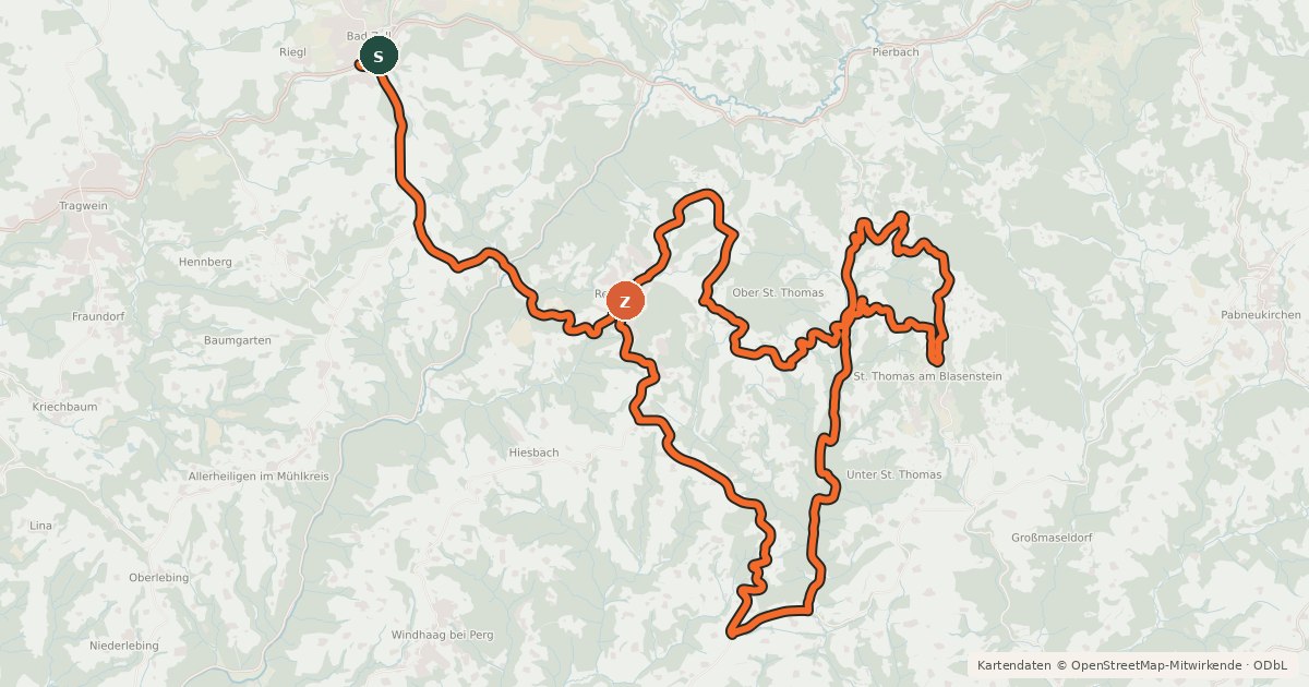 Kartenübersicht der Radroute Naturpark Mühlviertel Radweg (1)